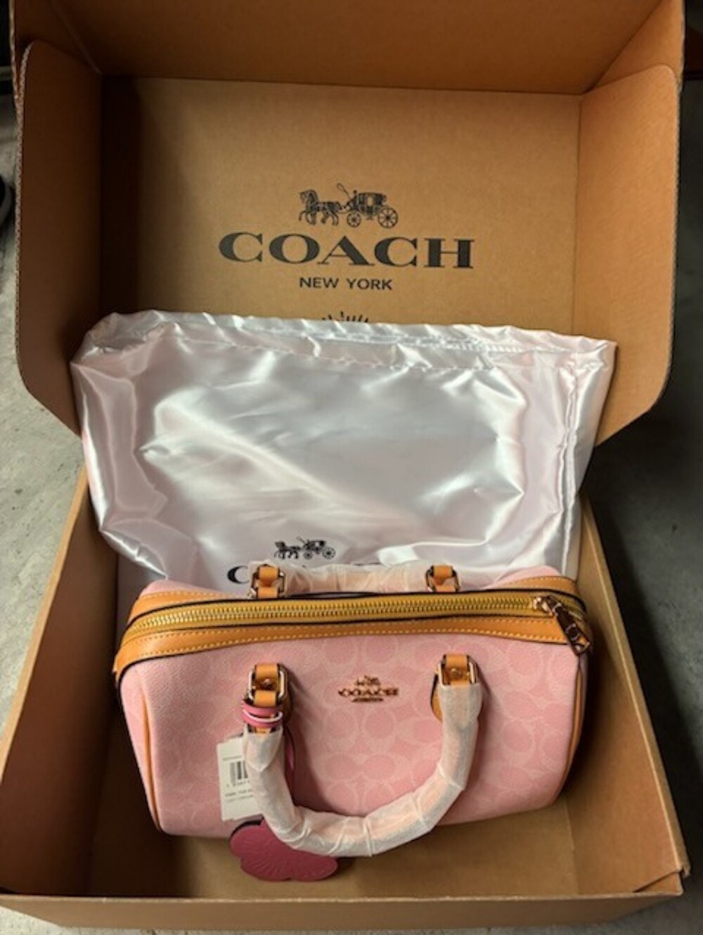 Coach Pink Leather Satchel with Floral Charm and Gold Hardware - Picture 2 of 10